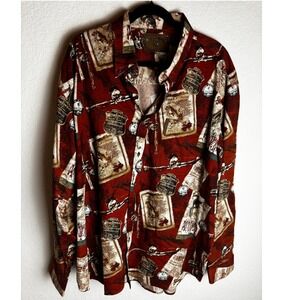 North River Outfitters Men's XXL Bass Fishing Print Button Shirt Long Sleeve NWT